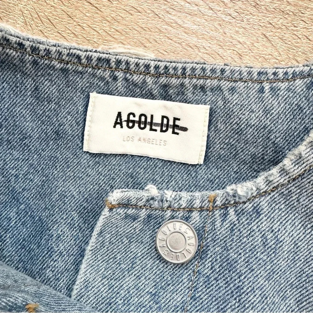 New Agolde Leo Cropped Denim Vest Blue XS - Picture 8 of 14